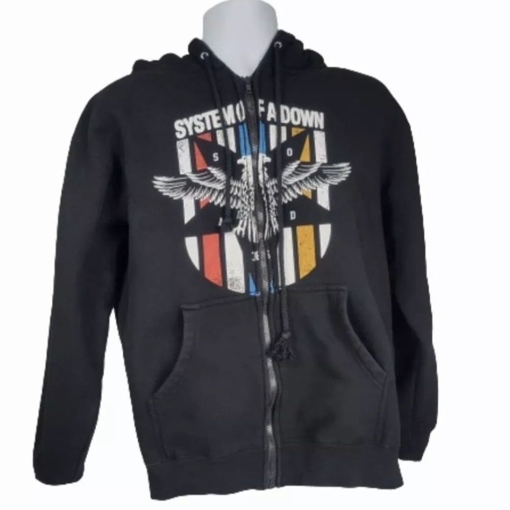 2015 System Of A Down Metal Band Black Full Zip Hoodie Sweater Men’s Sz M Medium